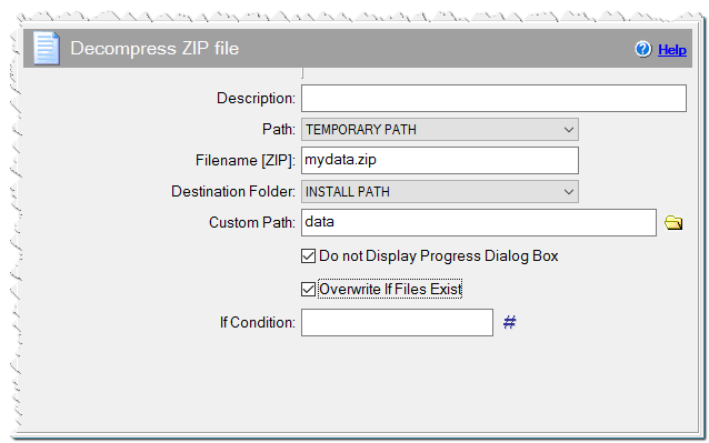 Decompress ZIP file command