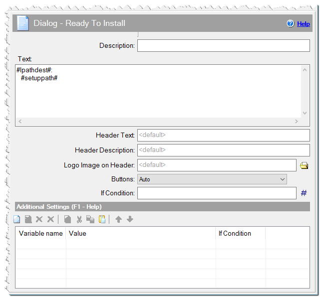 Dialog - Ready To Install command