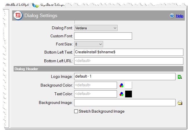 Dialog settings of the installation