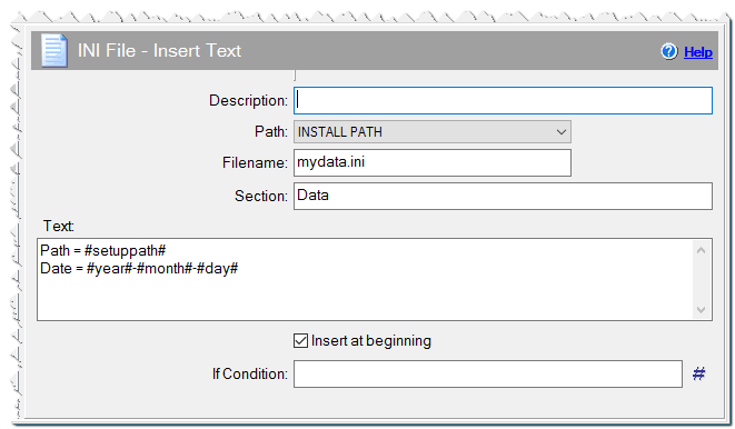 INI file – Insert text command