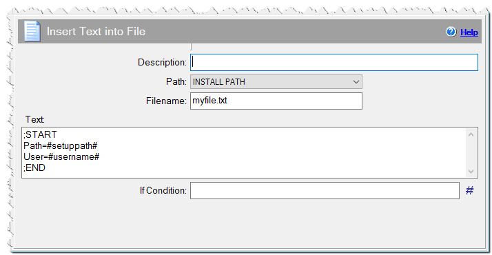 Insert text into file command