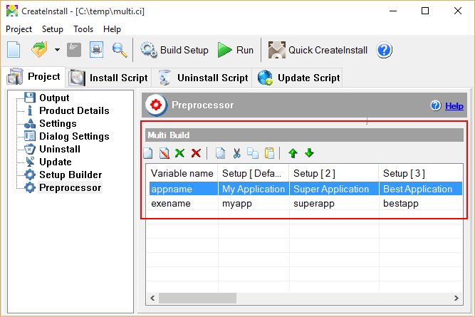 Multi-build variables