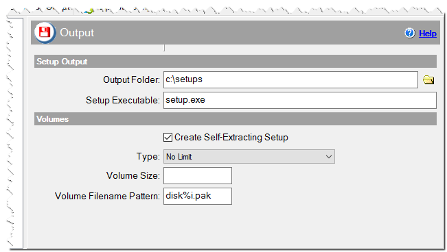 Output settings of the installation