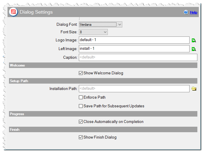 Dialog Settings in CreateInstall Assistant installer