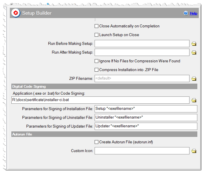 Setup builder settings