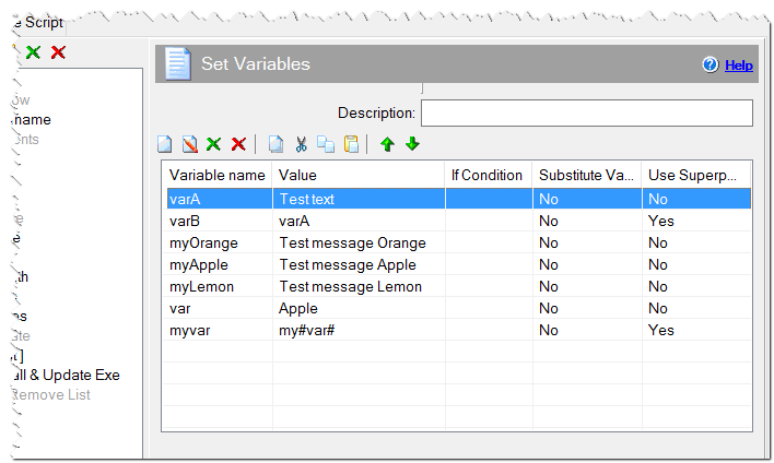 List of variables