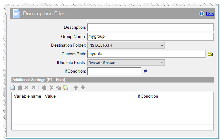 Decompress Files command